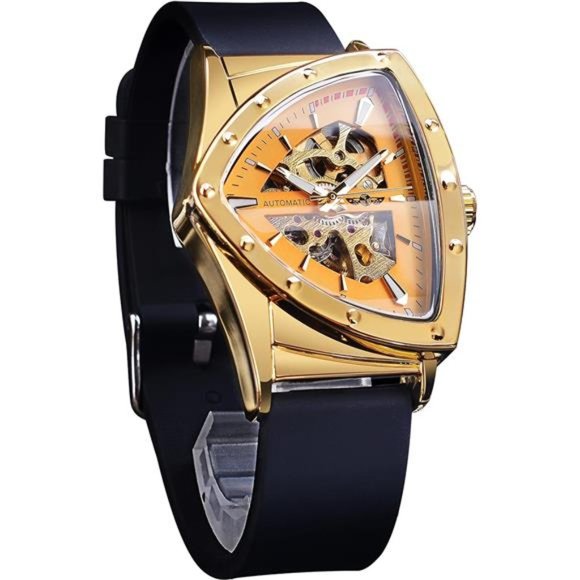 Skeleton Watches for Men, Automatic Mechanical Watch with Triangle Dial,Luminous - Picture 1 of 6